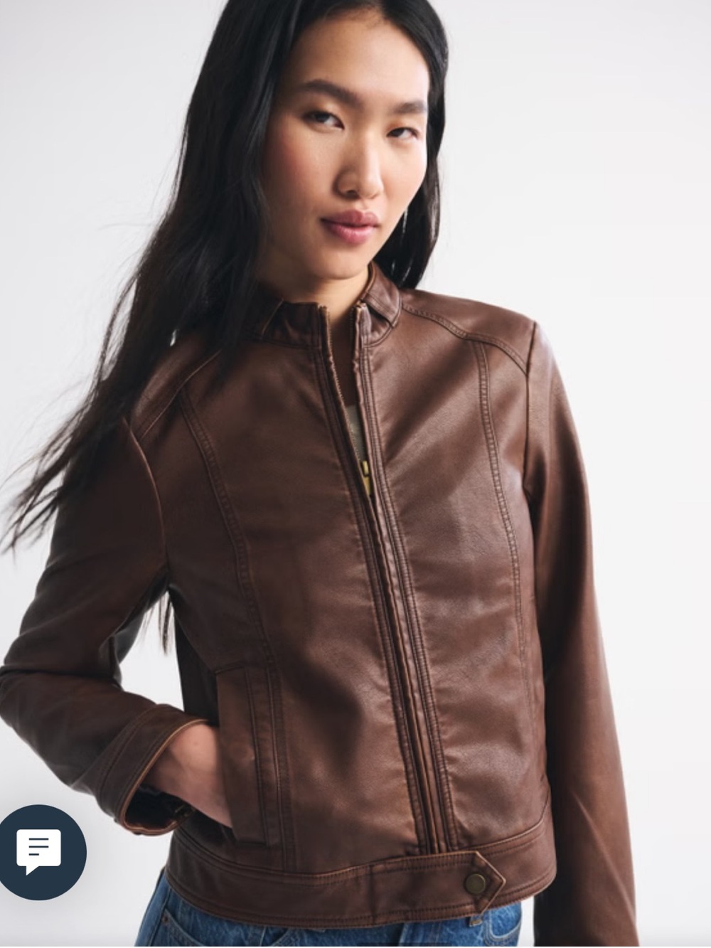 Abercrombie & Fitch Slim Vegan Leather Mockneck Jacket - Picture 4 of 6